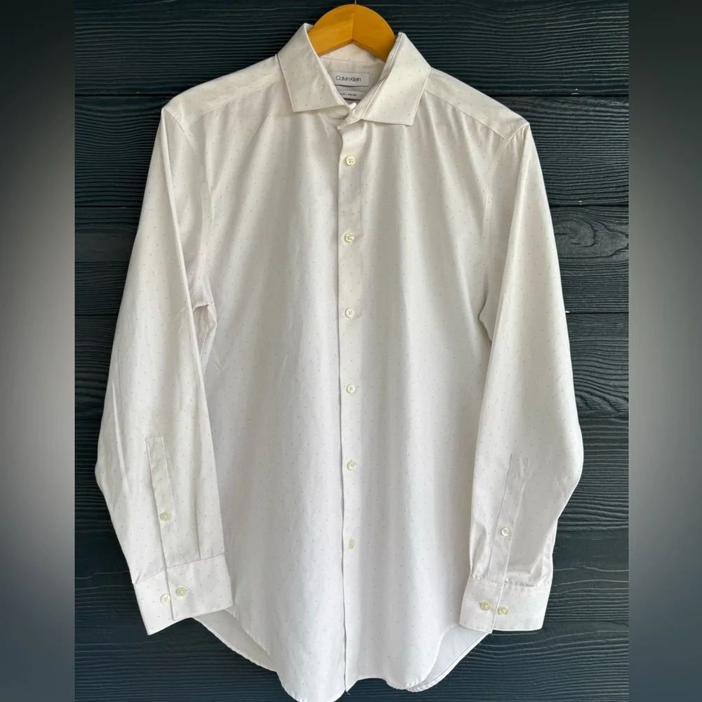 Calvin Klein Men's Subtle Pattern White Dress Shirt casual business office 16(M)